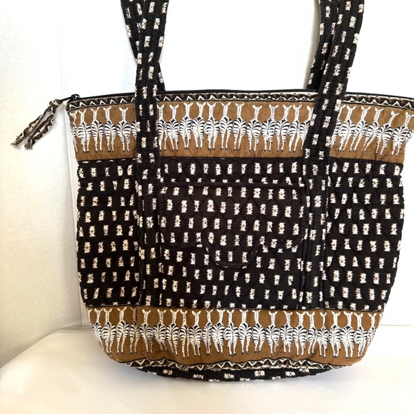 Vera Bradley Handbags - Vera Bradley Safari Sunset Quilted Cotton Zebra Print Tote Shoulder Bag Black